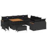 Ensemble de Canapés de Jardin 13 Pièces avec Coussins Noir Poly Rattan Acacia