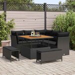 vidaXL Canapé de jardin 8 places avec coussins en poly rotin noir et acacia