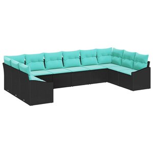 vidaXL Ensemble de Canapés avec coussin 10 Pièces Noir polyrotin