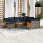 vidaXL Salon de jardin 11 Pièces avec coussins gris résine tressée