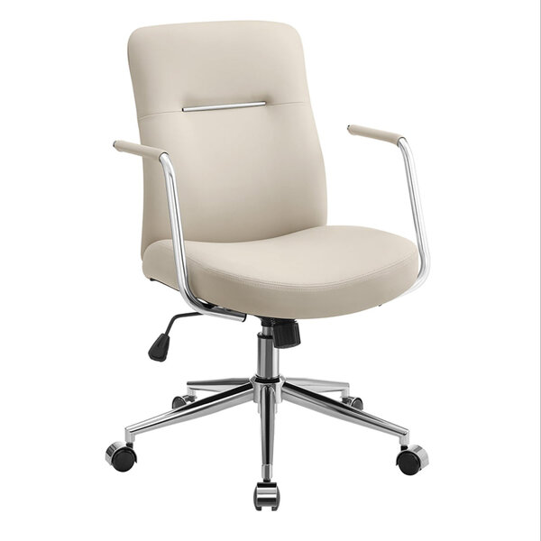 Chaise de bureau pivotante fauteuil ergonomique surface en pu facile à nettoyer hauteur réglable dossier confortable assise incurvée capacité 150 kg beige 12_0004886