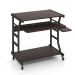 Bureau d'ordinateur à roulettes pour petits espaces bureau d'ordinateur mobile de 75 cm plateau pour clavier extractible plateau pour souris marron 20_0002072
