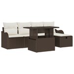 Ensemble de canapé de jardin vidaXL 6 pièces avec coussins en rotin poly marron
