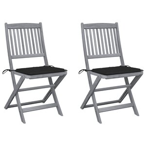 vidaXL Chaises pliables d'extérieur lot de 2 et coussins Bois d'acacia