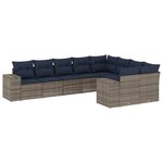 vidaXL Salon de jardin 9 Pièces avec coussins gris résine tressée