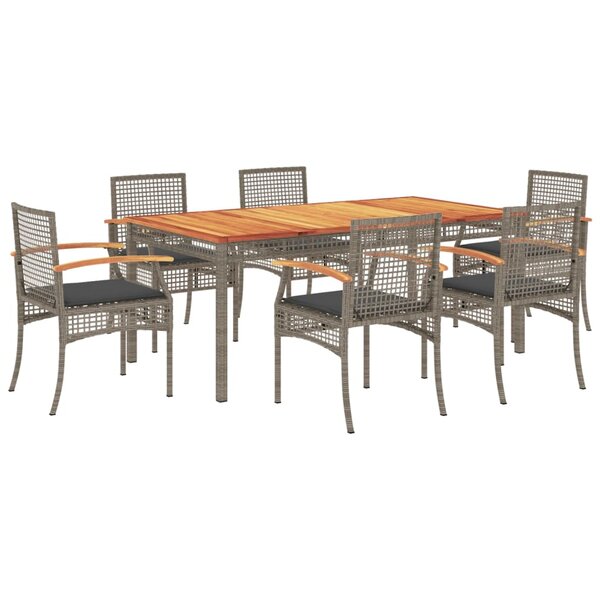 vidaXL Ensemble à manger de jardin et coussins 7 Pièces gris rotin