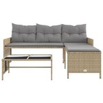vidaXL Canapé de jardin table et coussins en forme de L mélange beige