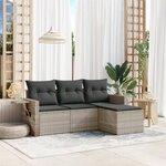 vidaXL Salon de jardin 4 Pièces avec coussins gris clair résine tressée