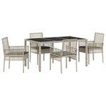 Ensemble de salle à manger de jardin 5 pièces avec coussins gris clair en poly rotin
