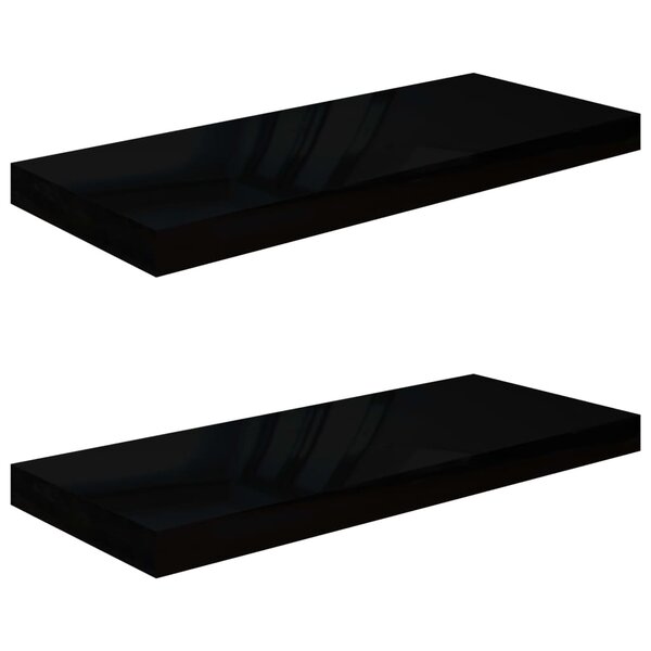 vidaXL Étagère murale flottante 2 Pièces Noir brillant 60x23 5x3 8 cm MDF