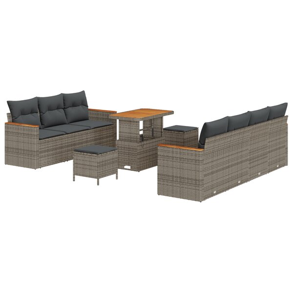 vidaXL Set de Canapés de Jardin Gris de 10 Pièces avec Coussins en Rotin Poly Acacia
