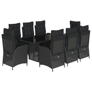 vidaXL Ensemble à manger de jardin 9Pièces coussins noir résine tressée