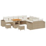Ensemble de canapé de jardin 13 pièces avec coussins beige en poly rattan acacia