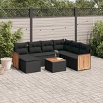 vidaXL Salon de jardin 8 Pièces avec coussins noir résine tressée