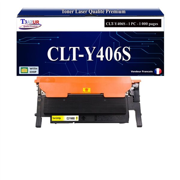 T3AZUR - Toner compatible avec Samsung CLT-Y406S pour Samsung Xpress C410W C460FW C460W - Jaune