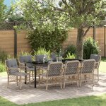 vidaXL Ensemble de salle à manger de jardin de 9 pièces avec coussins beige poly rattan