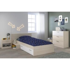 Lit enfant réversible + chevet + commode 3 tiroirs - 121 x 193 x Hauteur 67 cm.