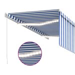 vidaXL Auvent manuel rétractable et store et LED 3x2 5 m Bleu et blanc