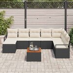vidaXL Ensemble de canapé de jardin avec coussin 9 Pièces Noir Poly rotin
