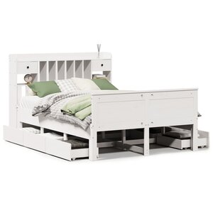 vidaXL Lit bibliothèque sans matelas blanc 140x190 cm bois pin massif