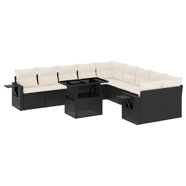 vidaXL Salon de jardin 11 Pièces avec coussins noir résine tressée