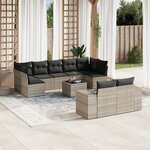 vidaXL Salon de jardin avec coussins 10 Pièces gris clair résine tressée