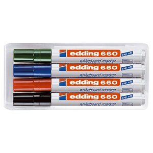 Marqueur pour tableau blanc 660 à pointe biseautée de 1,5 - 3 mm, couleurs assorties, lot de 4 (paquet 4 unités)