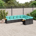 vidaXL Salon de jardin 9 Pièces avec coussins noir résine tressée