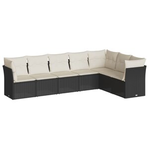 vidaXL Salon de jardin 7 Pièces avec coussins noir résine tressée
