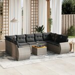 vidaXL Salon de jardin avec coussins 10 Pièces gris résine tressée