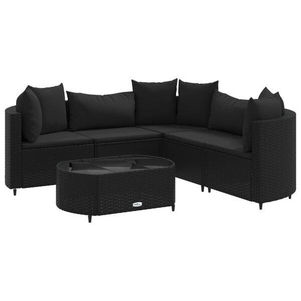 vidaXL Salon de jardin 6 Pièces avec coussins noir résine tressée