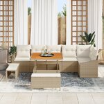 Ensemble de canapés de jardin 9 pièces avec coussins Beige Poly Rotin Acacia