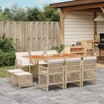 vidaXL Ensemble à manger de jardin et coussins 11 Pièces beige poly rotin