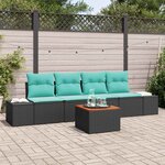 vidaXL Ensemble de canapé de jardin 5 Pièces Noir et turquoise polyrotin