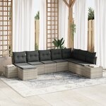 vidaXL Ensemble de canapé de jardin de 8 pièces avec coussins gris clair en poly rotin