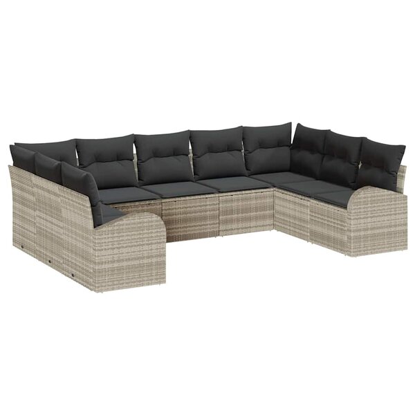 vidaXL Ensemble de canapé de jardin 9 Pièces Gris clair Poly rotin