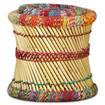 vidaXL Tabourets avec détails chindi lot de 2 multicolore bambou