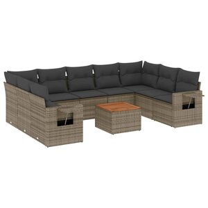 vidaXL Salon de jardin avec coussins 10 Pièces gris résine tressée