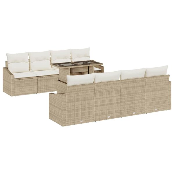 vidaXL Ensemble de canapé de jardin 9 Pièces Beige Poly rotin
