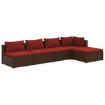 Salon de jardin meuble d'extérieur ensemble de mobilier 5 pièces avec coussins résine tressée marron 02_0016456