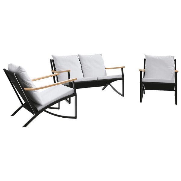 vidaXL Ensemble de meubles de balcon avec coussins 3 Pièces noir acier