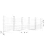 vidaXL Panier de gabion en forme de U avec 6 poteaux Fer 620x20x200 cm