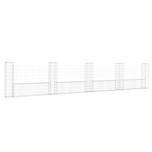 vidaXL Panier de gabion en forme de U avec 5 poteaux Fer 500x20x100 cm