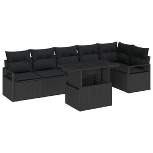 Ensemble de Canapé de Jardin 7 Pièces avec Coussins en Rattan Noir