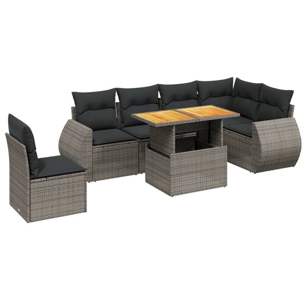 vidaXL Salon de jardin avec coussins 7 Pièces gris résine tressée
