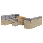 vidaXL Ensemble de Canapé de Jardin 11 Pièces avec Coussins Beige Poly Rotin Acacia