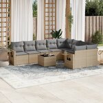 vidaXL Salon de jardin avec coussins 10 Pièces beige résine tressée