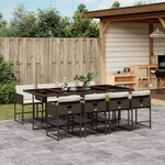 vidaXL Ensemble à manger de jardin et coussins 9 Pièces marron poly rotin