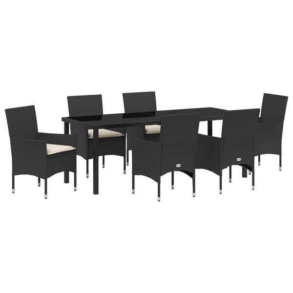 Ensemble de Salle à Manger de Jardin de 7 Pièces avec Coussins en Rotin Noir Poly