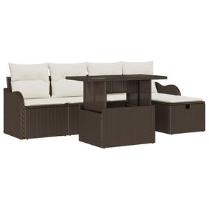 vidaXL Ensemble de canapé de jardin 6 Pièces Marron Poly rotin